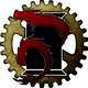 The Dragon's Tailor logo - a red dragon wrapped around a black spool superimposed over a gold gear