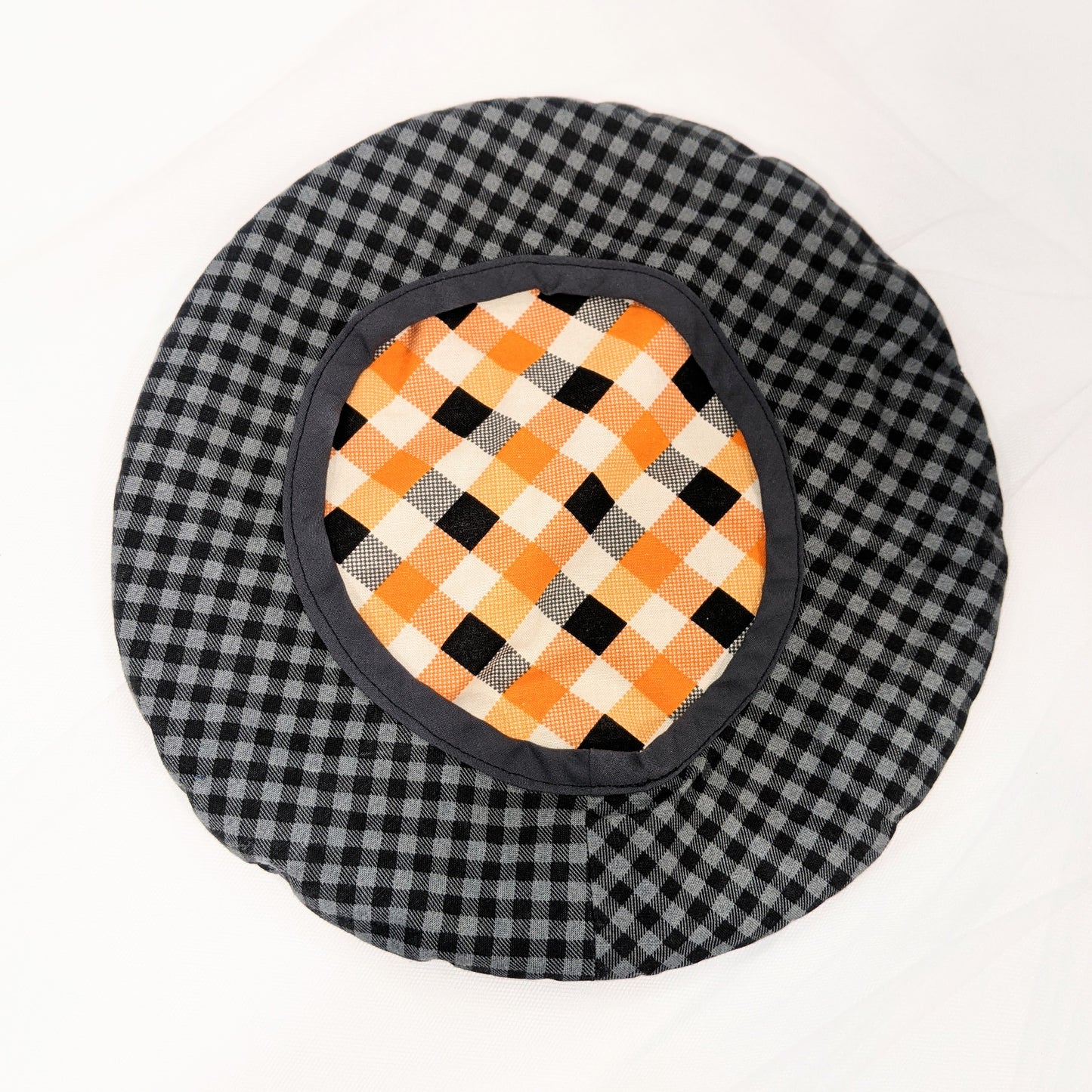 Reversible Grey Plaid/Orange Plaid Beret