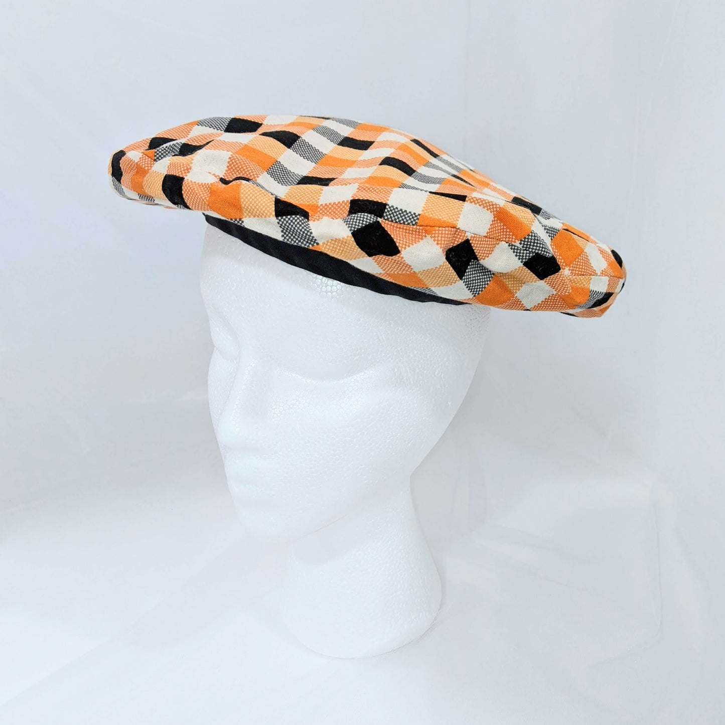 Reversible Grey Plaid/Orange Plaid Beret