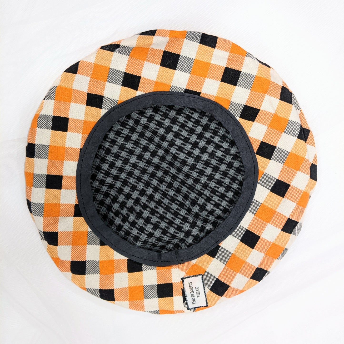 Reversible Grey Plaid/Orange Plaid Beret